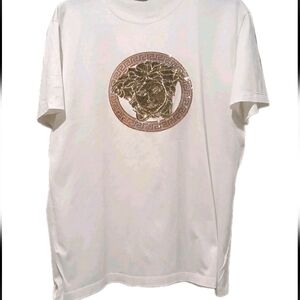 Vintage Versace Men's Medusa White Embroidered Shirt XL
